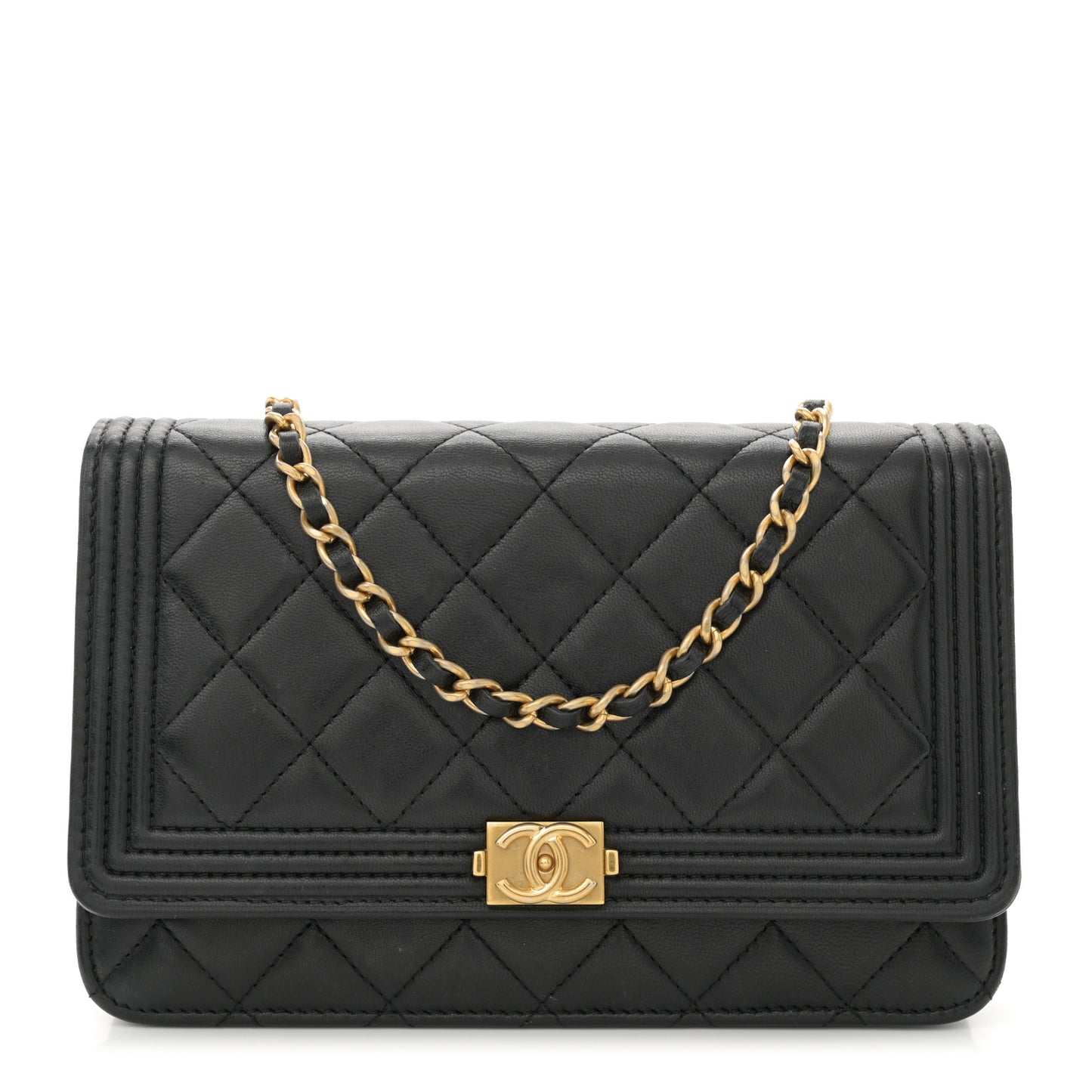 Lambskin Quilted Boy Wallet On Chain WOC Black