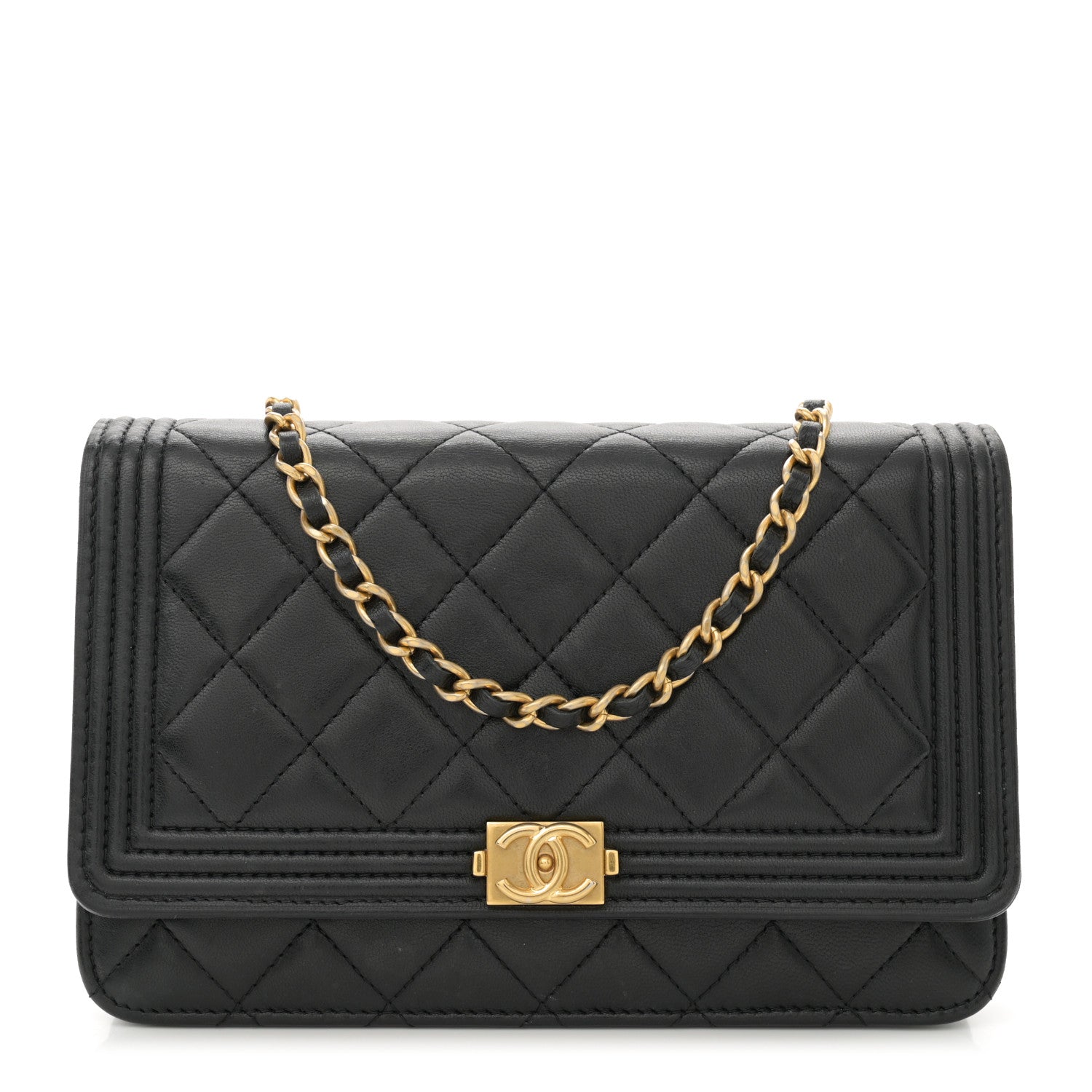 Chanel Lambskin Quilted Boy Wallet On Chain WOC Black 1 of 13