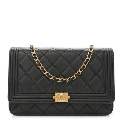 Chanel Lambskin Quilted Boy Wallet On Chain WOC Black 1 of 13