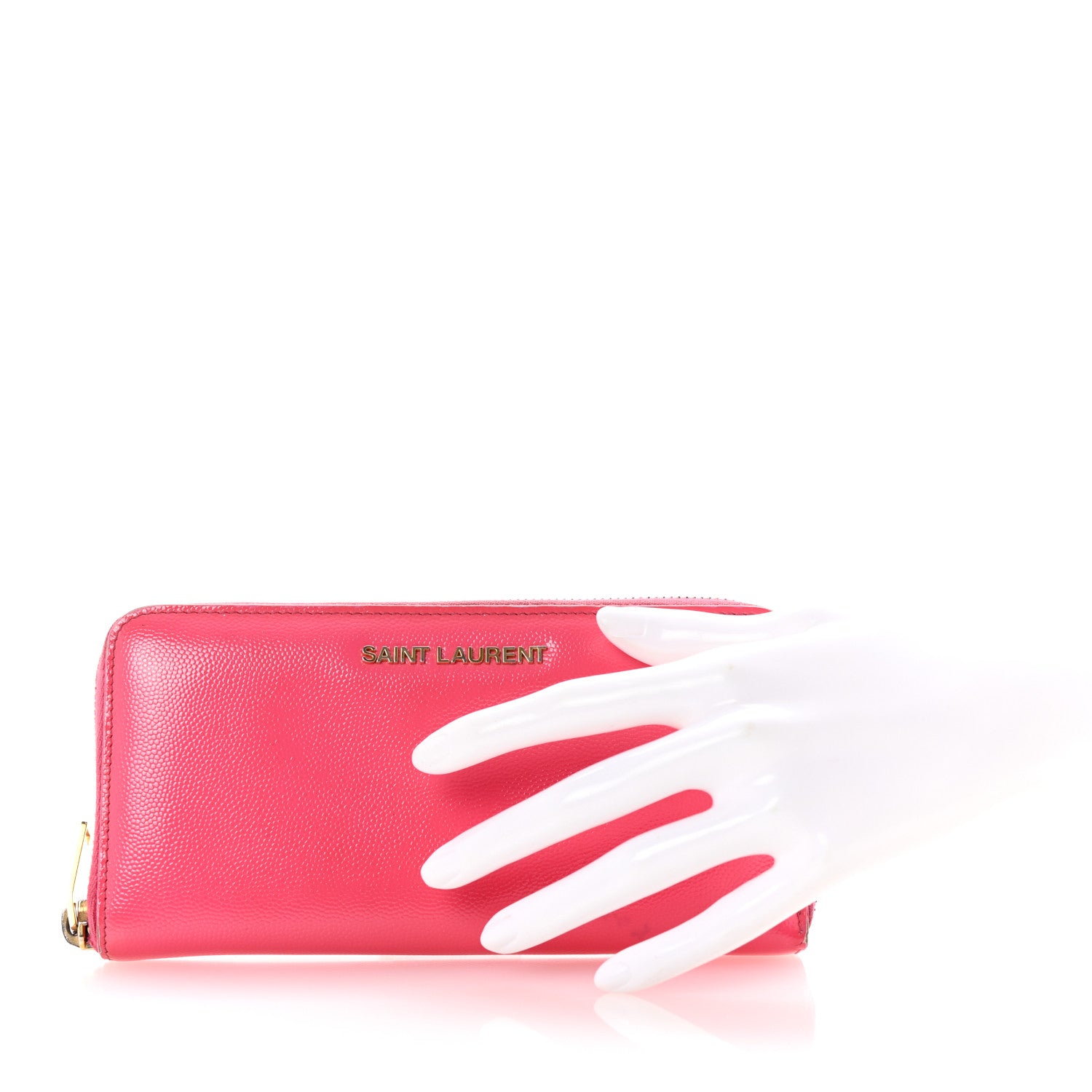 Saint Laurent Patent Grain De Poudre Classic Letters Zip Around Wallet Bubblegum 2 of 7