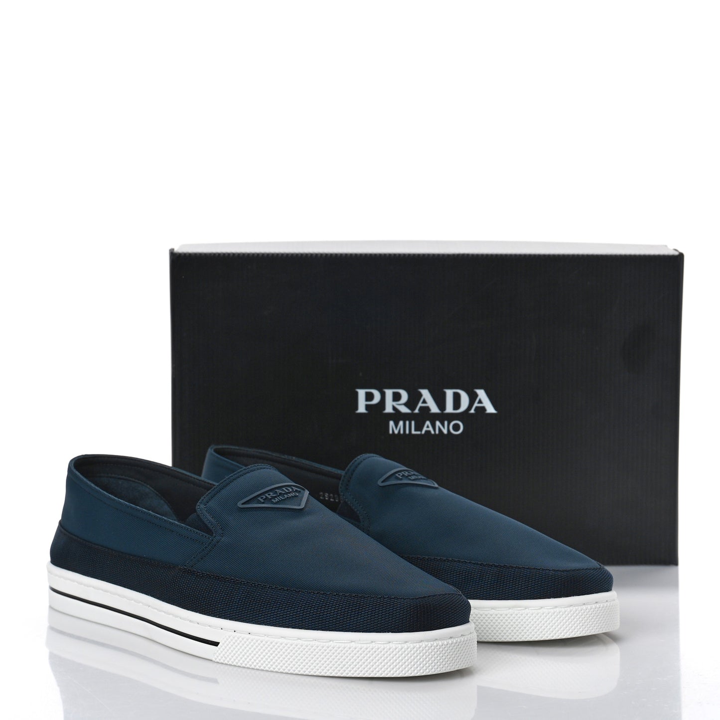 Technical Nylon Triangle Logo Mens Slip On Sneakers 12 Oltremare