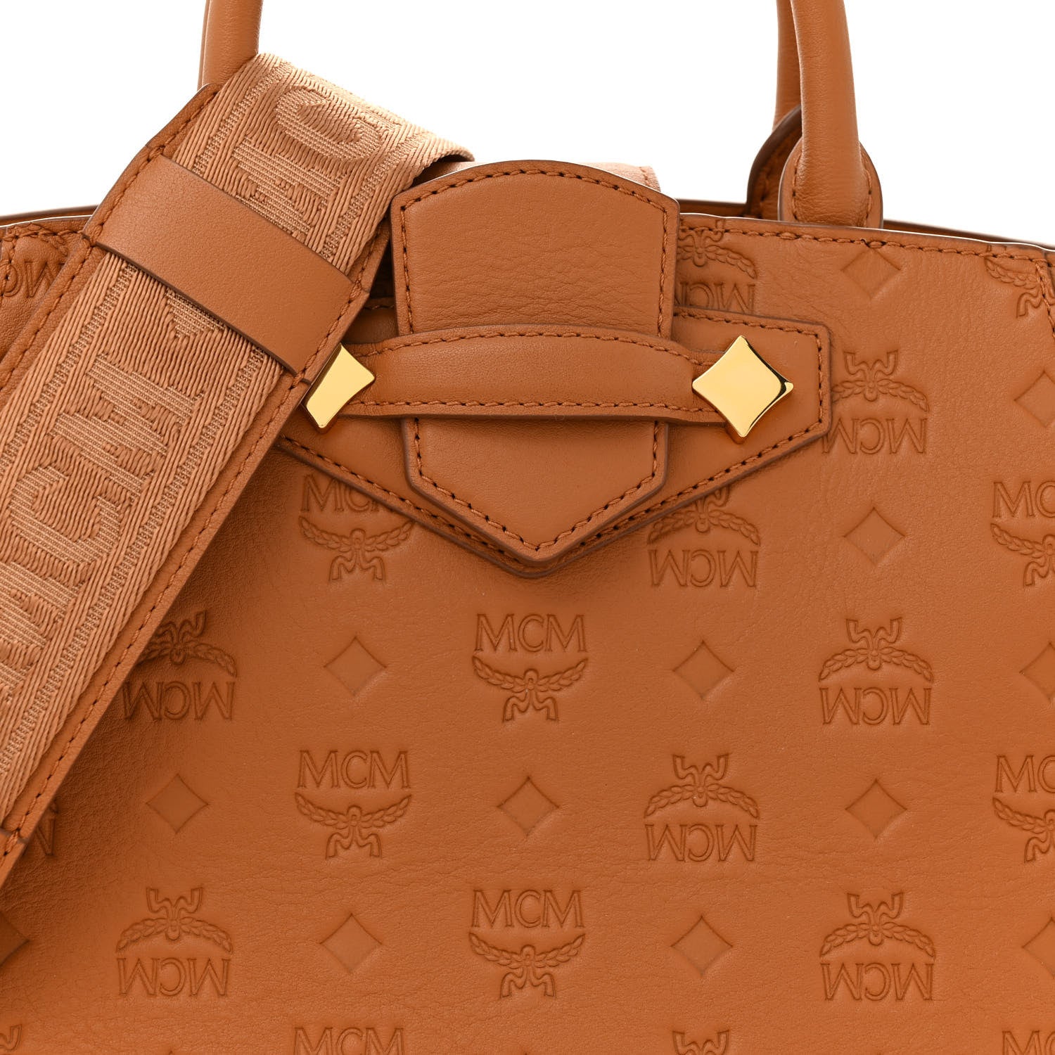MCM Calfskin Ottomar Monogram Medium Essential Tote Cognac 7 of 14