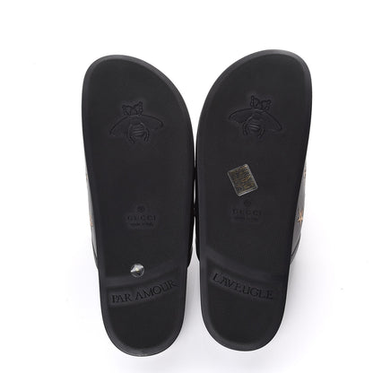 Gucci Calfskin Bee Star Embroidered Mens Horsebit River Slippers 8 Black 5 of 9