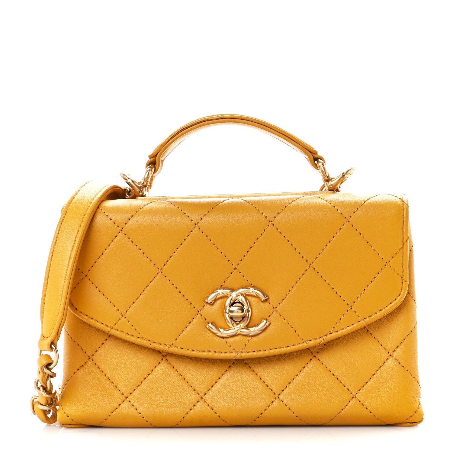 Chanel Lambskin Quilted Trendy Spirit Top Handle Flap Yellow 1 of 11