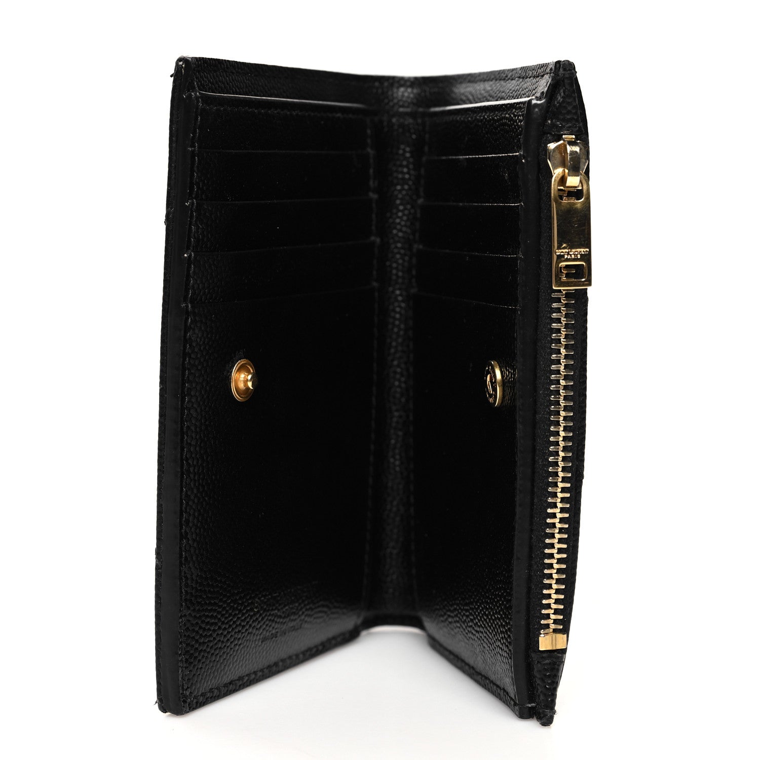 Saint Laurent Grain De Poudre Matelasse Chevron Monogram Zipped Two-Part Wallet Black 5 of 9
