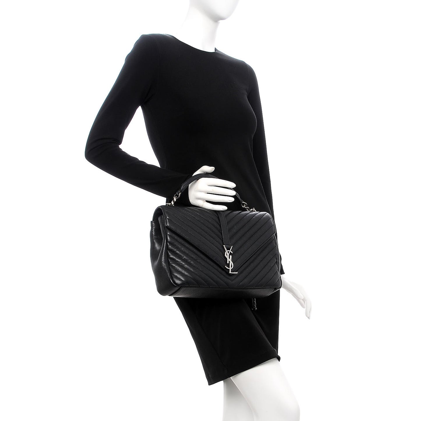 Sheepskin Matelasse Chevron Monogram Large College Satchel Black