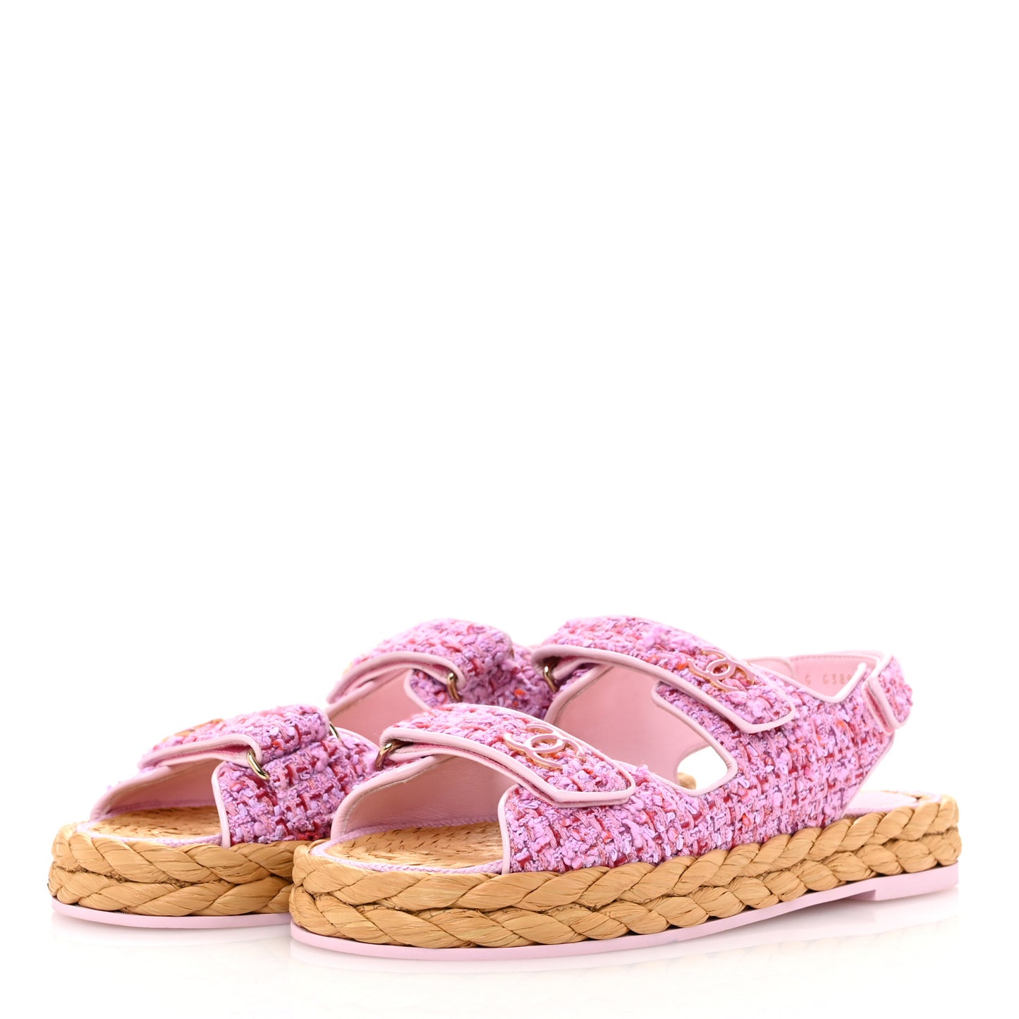 Tweed Patent Calfskin Velcro Dad Sandals 41 Light Purple Pink Red