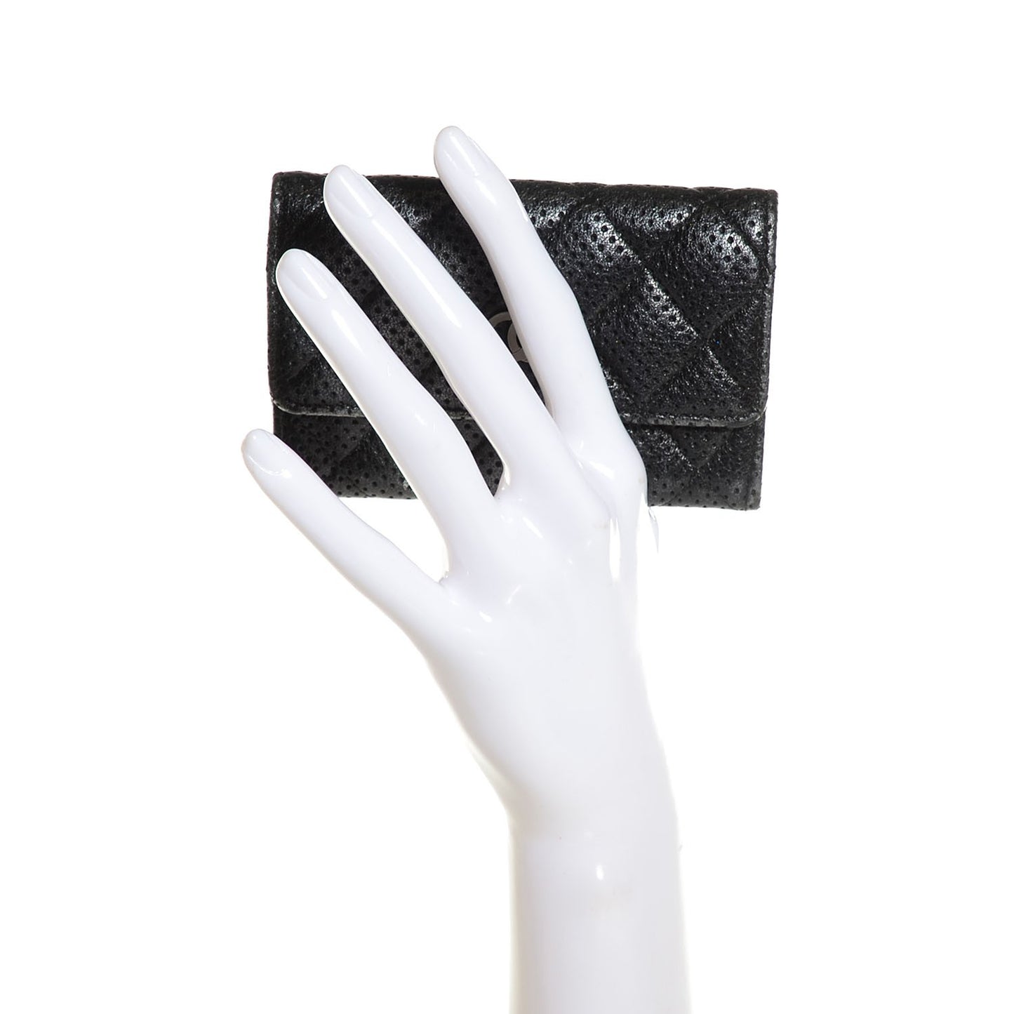 Lambskin Perforated Quilted Card Holder Black
