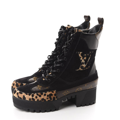 Louis Vuitton Suede Calfskin Monogram Laureate Platform Desert Boots 38.5 Black 3 of 9