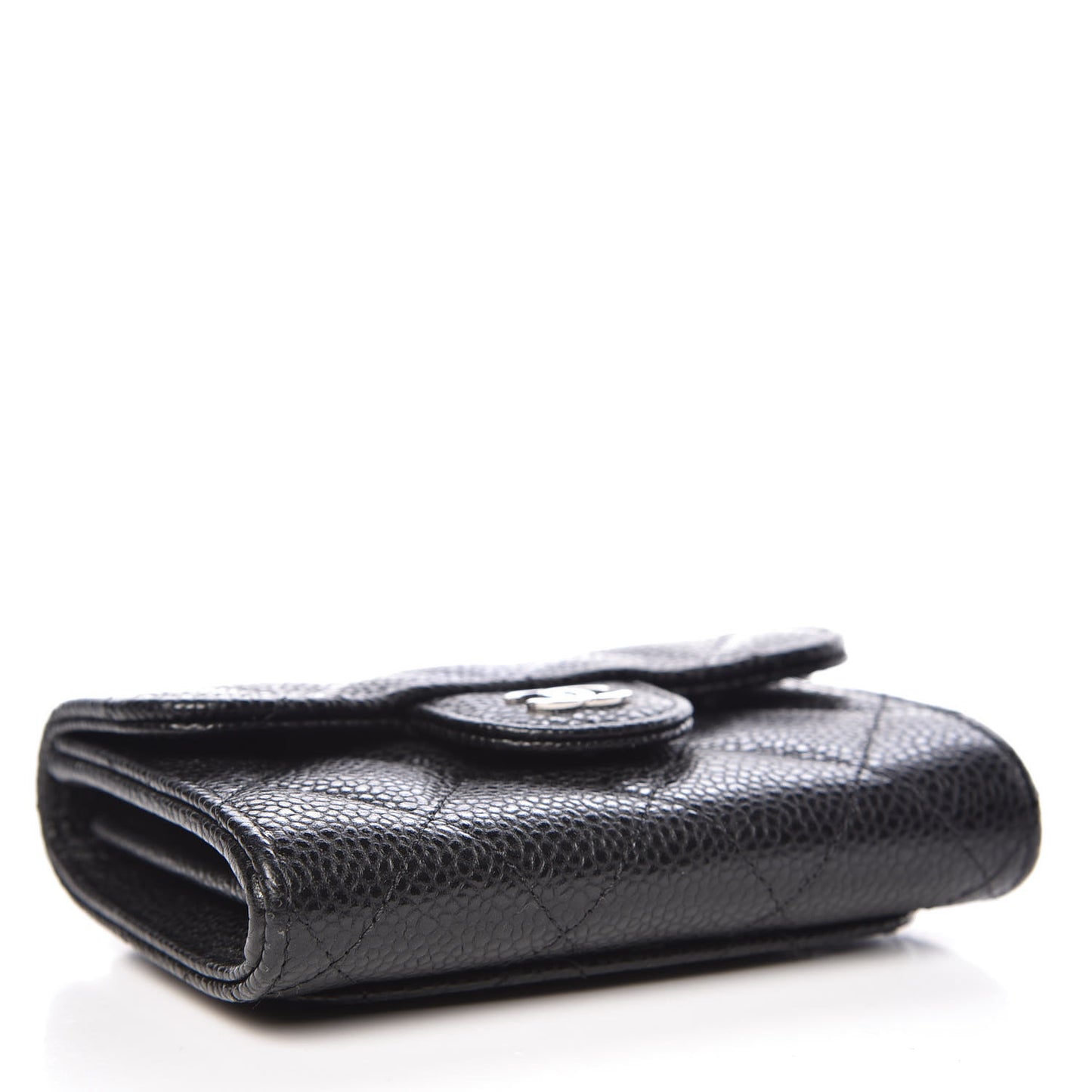 Caviar Quilted Flap Card Holder Wallet Black