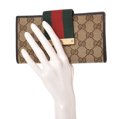 Gucci Monogram Calfskin Ladies Web Continental Wallet Beige Ebony Cocoa 2 of 9