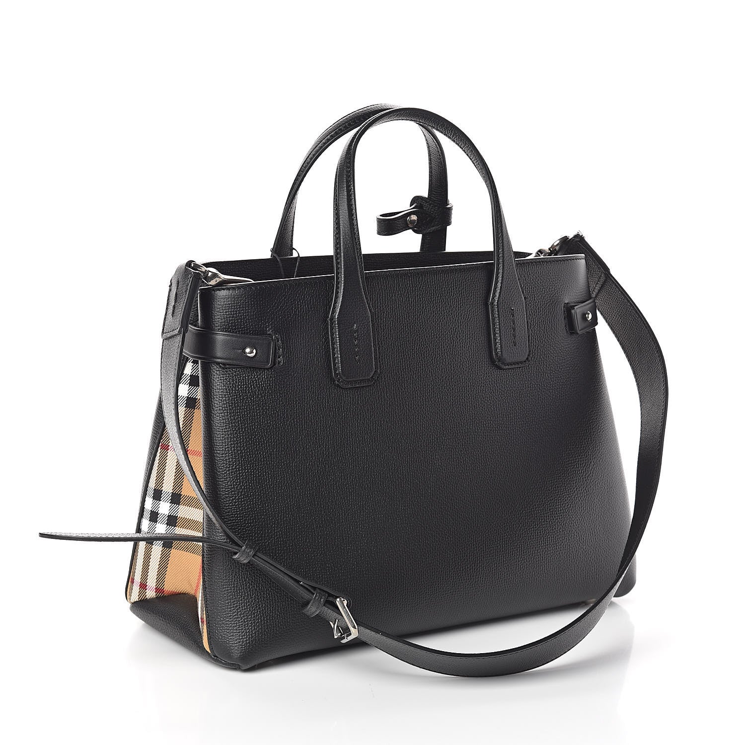 Burberry Grainy Calfskin House Check Medium Banner Tote Black 3 of 10