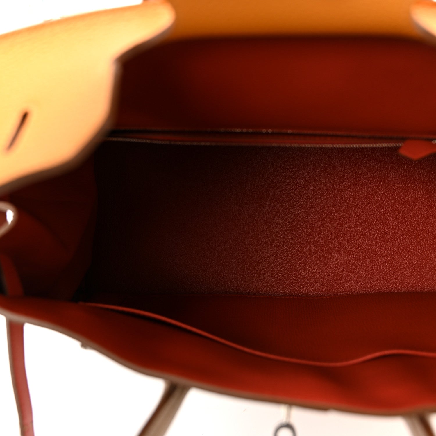 Hermes Taurillon Clemence Swift Tri-Color Birkin 35 Sanguine Gris Tourterelle Moutarde 5 of 11