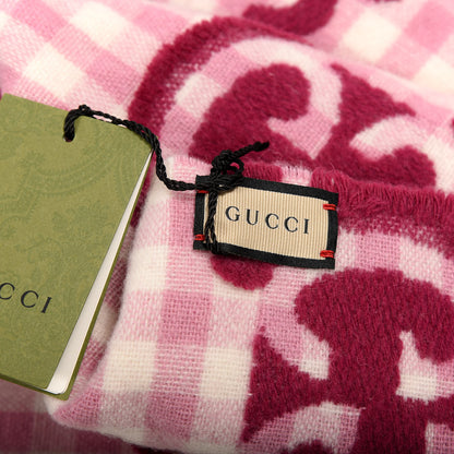 Gucci Wool Polyamide Jacquard GG Monogram Diamcheck Logo Scarf Roseatte Ivory 4 of 4