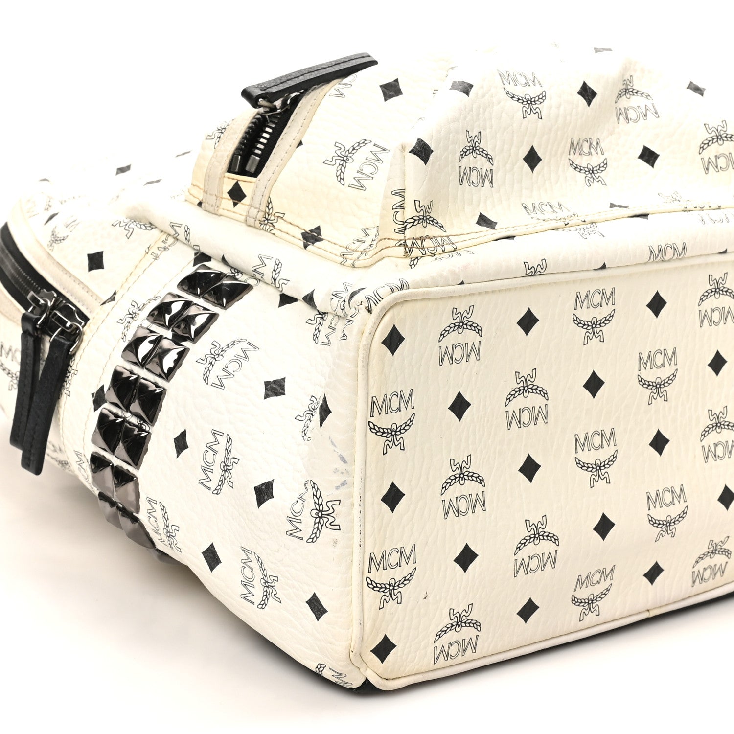 MCM Visetos Medium Side Studs Stark Backpack White 8 of 11