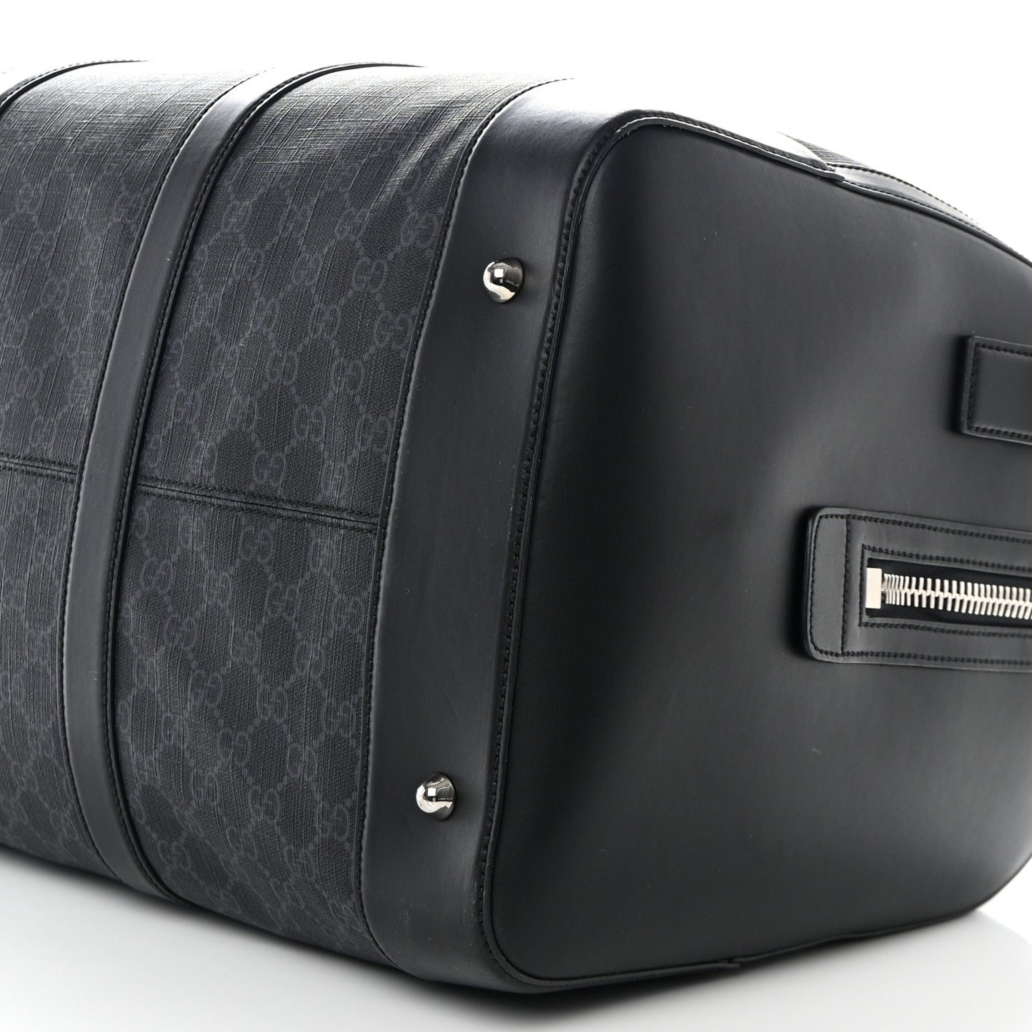 Soft GG Supreme Monogram Appia Calfskin Web Large Carry On Duffle Bag Black Grey