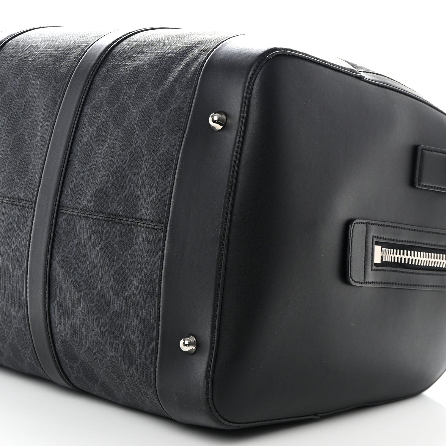 Gucci Soft GG Supreme Monogram Appia Calfskin Web Large Carry On Duffle Bag Black Grey 10 of 10