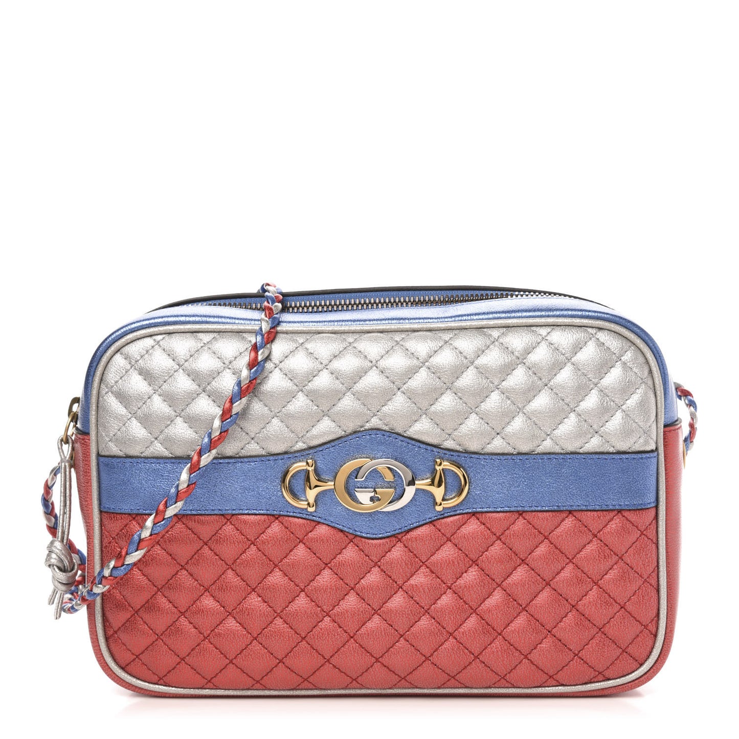 Laminated Nappa Trapuntata Small Zumi Shoulder Bag Rosso Marine Argento