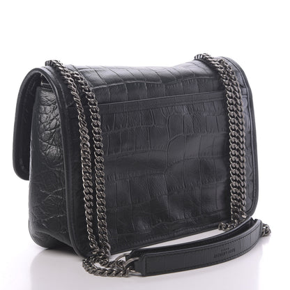 Saint Laurent Calfskin Crocodile Embossed Matelasse Monogram Baby Niki Chain Satchel Black 3 of 9