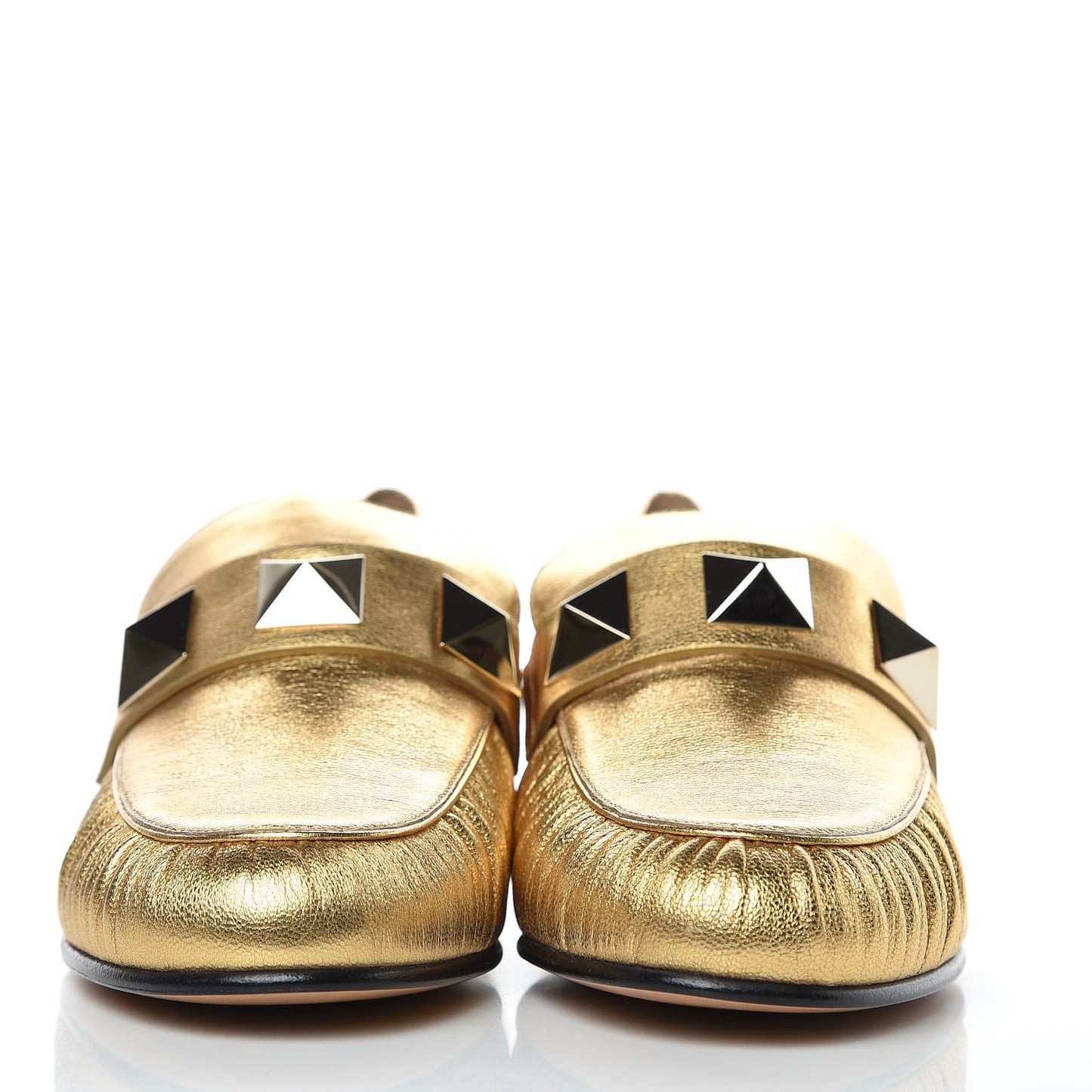 Metallic Calfskin Rockstud Loafers 38 Deep Gold