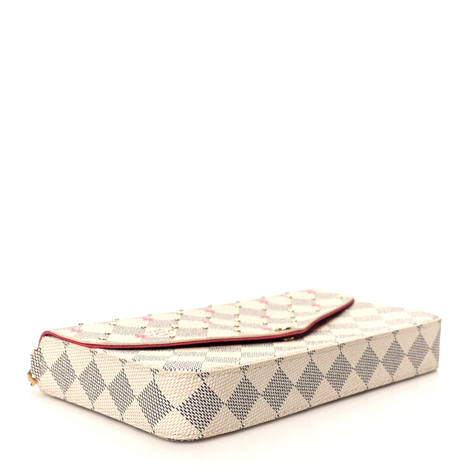 Louis Vuitton Damier Azur Studded Pochette Felicie Chain Wallet Fuchsia 4 of 10