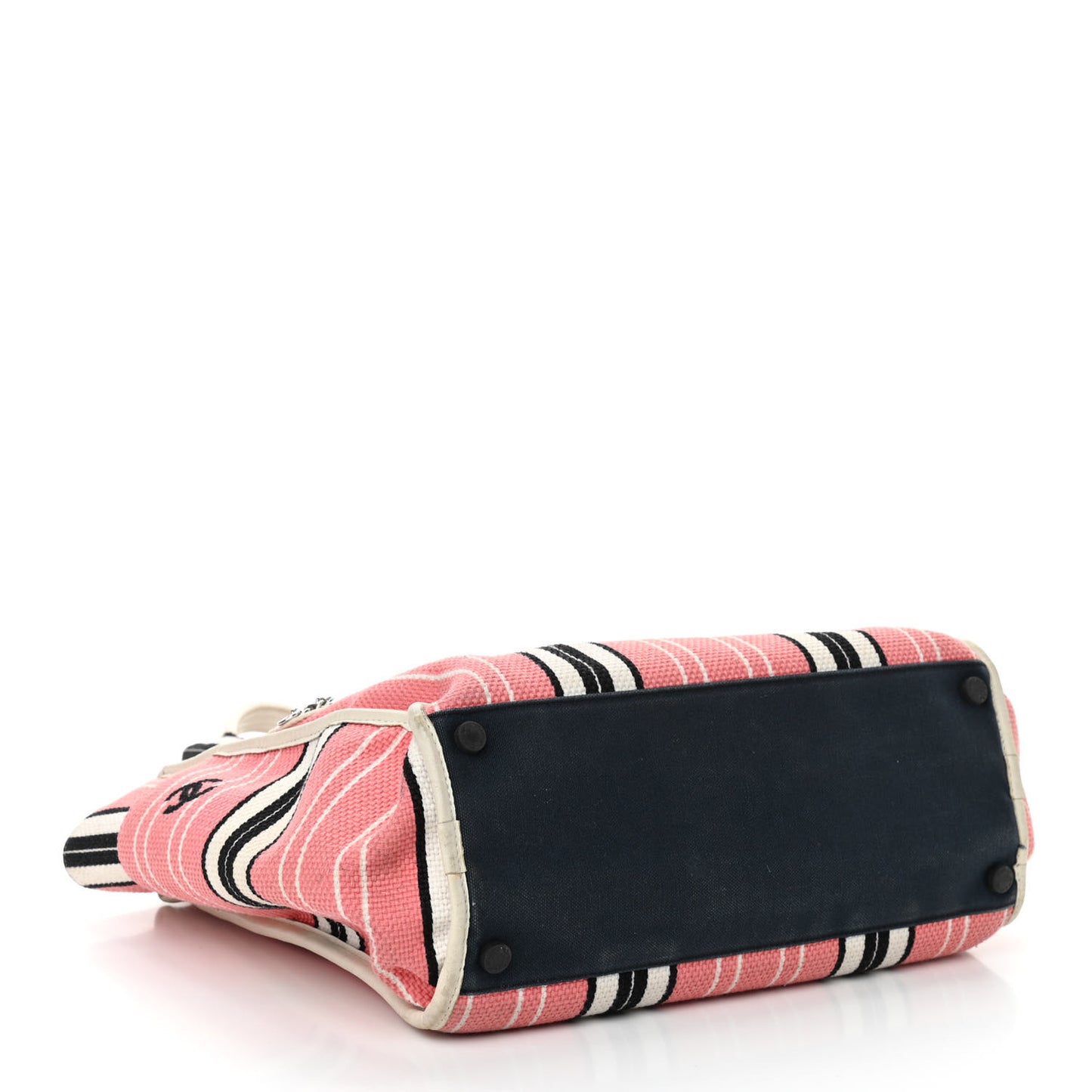 Striped Canvas CC Small Tote Pink White Black