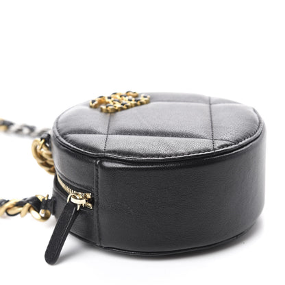 Chanel Shiny Goatskin Quilted 19 Round Clutch With Chain Black 4 of 11