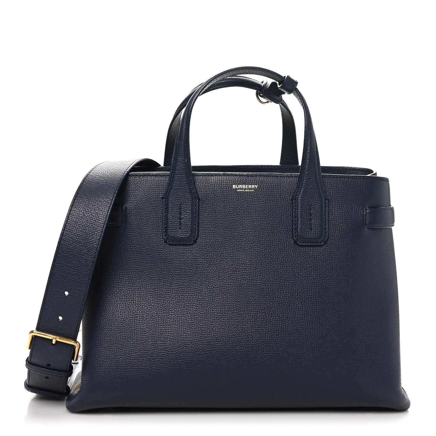 Burberry Derby Calfskin Vintage Check Medium Banner Tote Regency Blue 1 of 9
