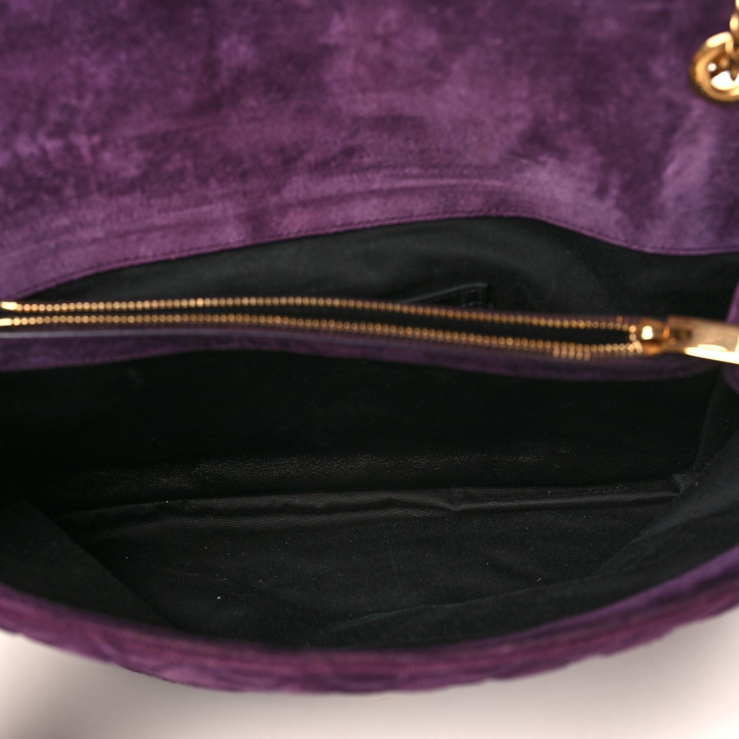 Suede Mixed Matelasse Triquilt Large Monogram Envelope Satchel Purple