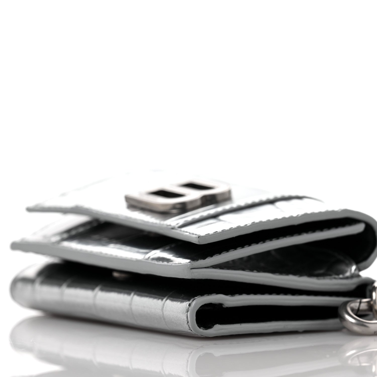 Balenciaga Metallic Calfskin Crocodile Embossed Mini Hourglass Wallet on Chain Silver 7 of 8