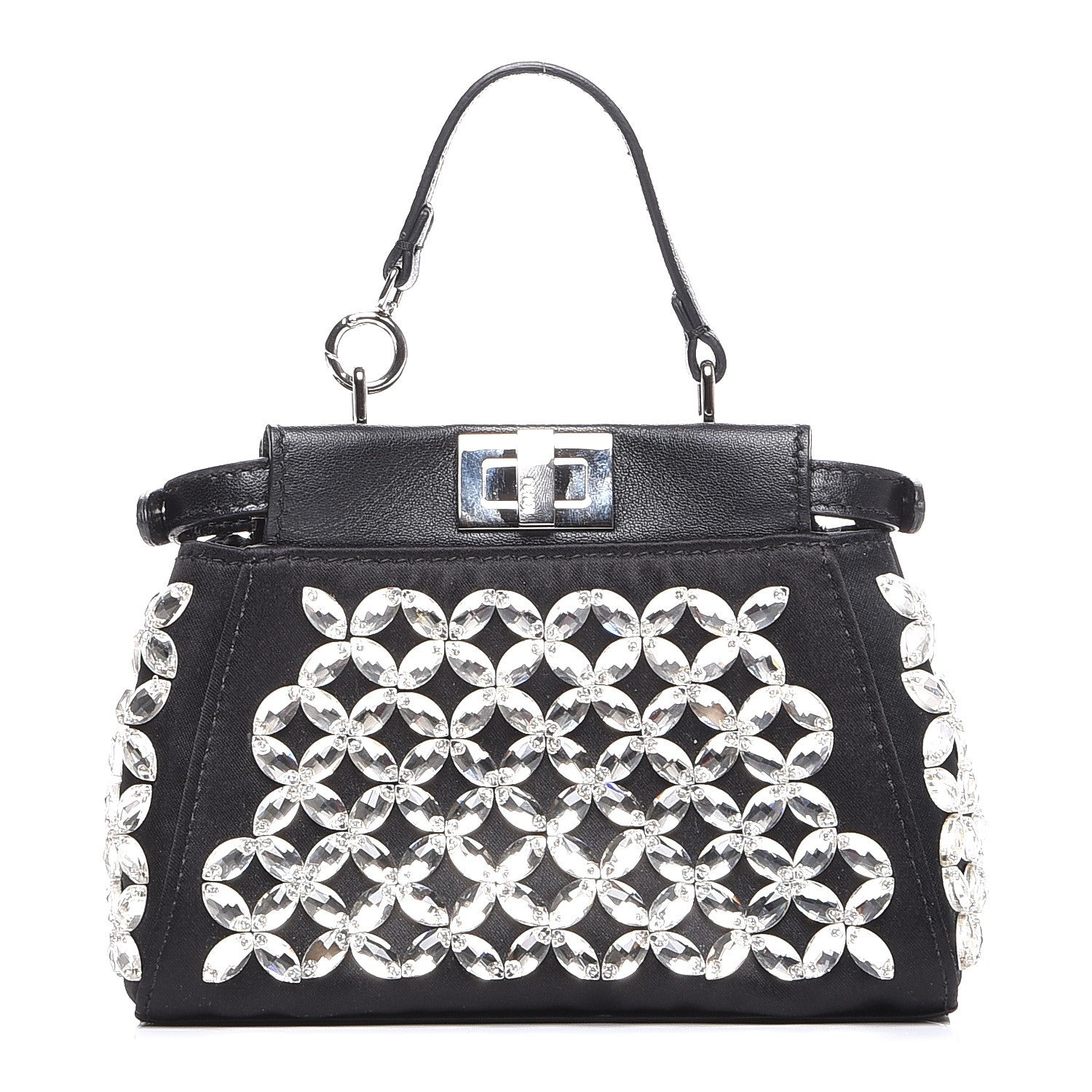Fendi Satin Crystal Shiny Nappa Embroidered Micro Peekaboo Iconic Satchel Black Crystal 1 of 8