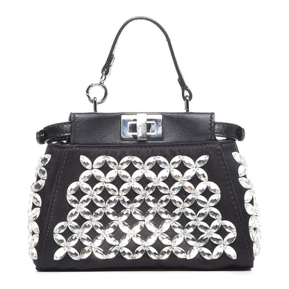 Fendi Satin Crystal Shiny Nappa Embroidered Micro Peekaboo Iconic Satchel Black Crystal 1 of 8
