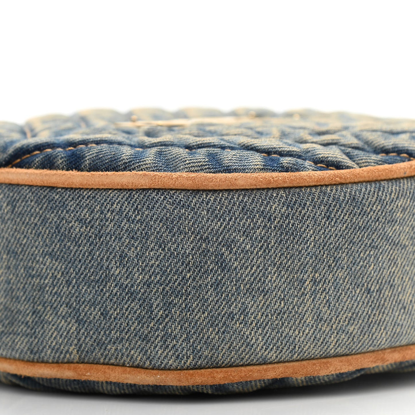 Denim Quilted Monogram Round Crossbody Bag Rodeo Blue