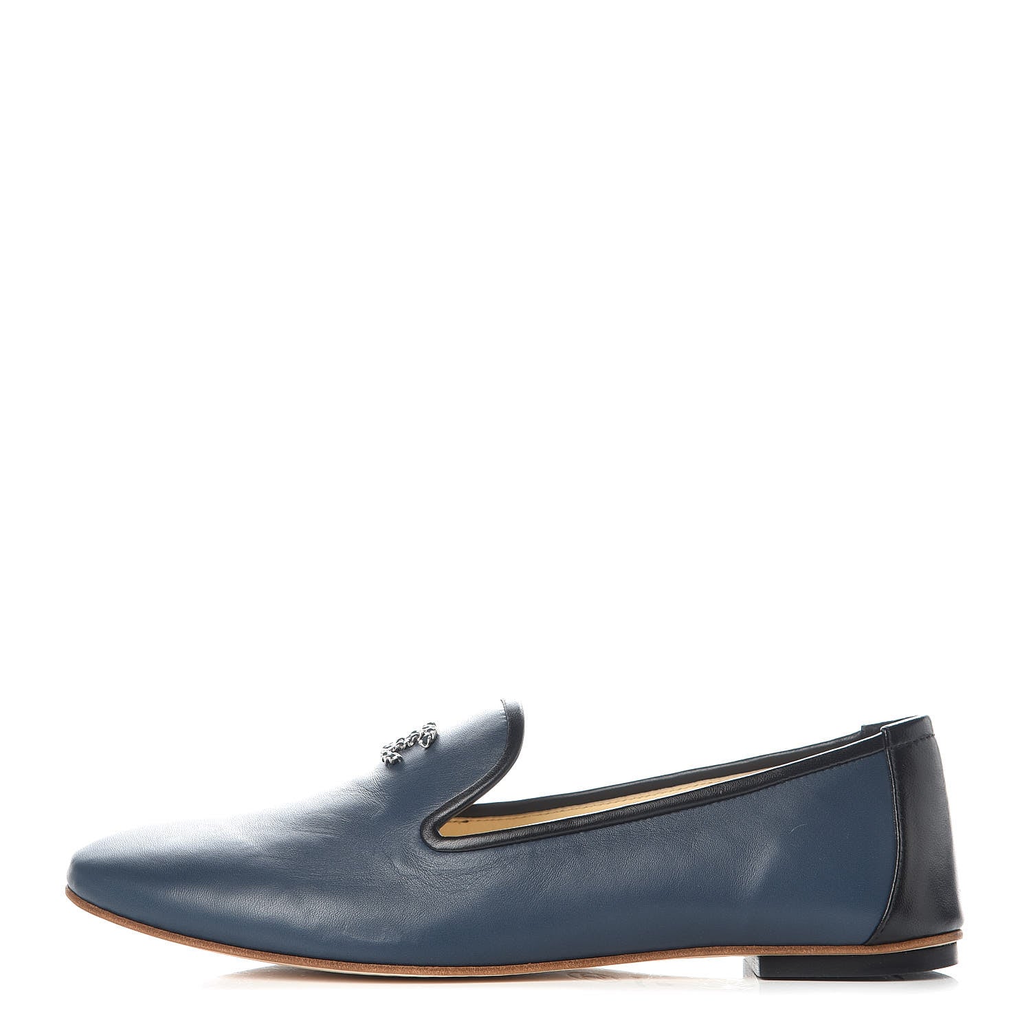 Chanel Lambskin CC Mocassin Loafers 38 Dark Blue 1 of 9