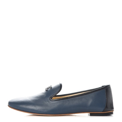 Chanel Lambskin CC Mocassin Loafers 38 Dark Blue 1 of 9