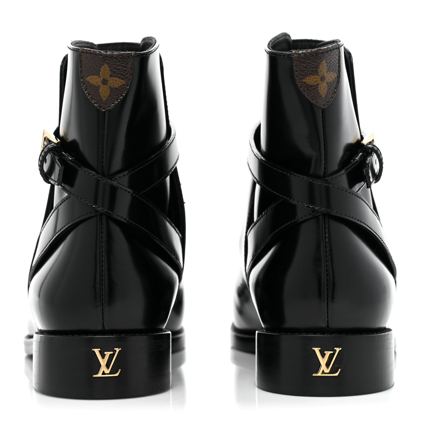 Calfskin Monogram Flat Ankle Boots 38 Black
