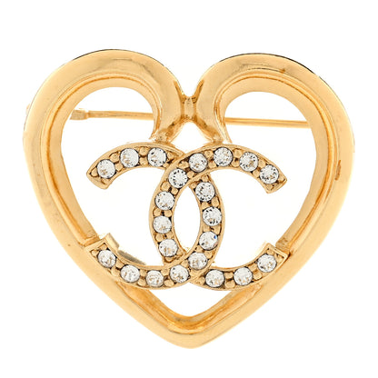 Chanel Metal Crystal CC Logo Heart Brooch Gold 1 of 4