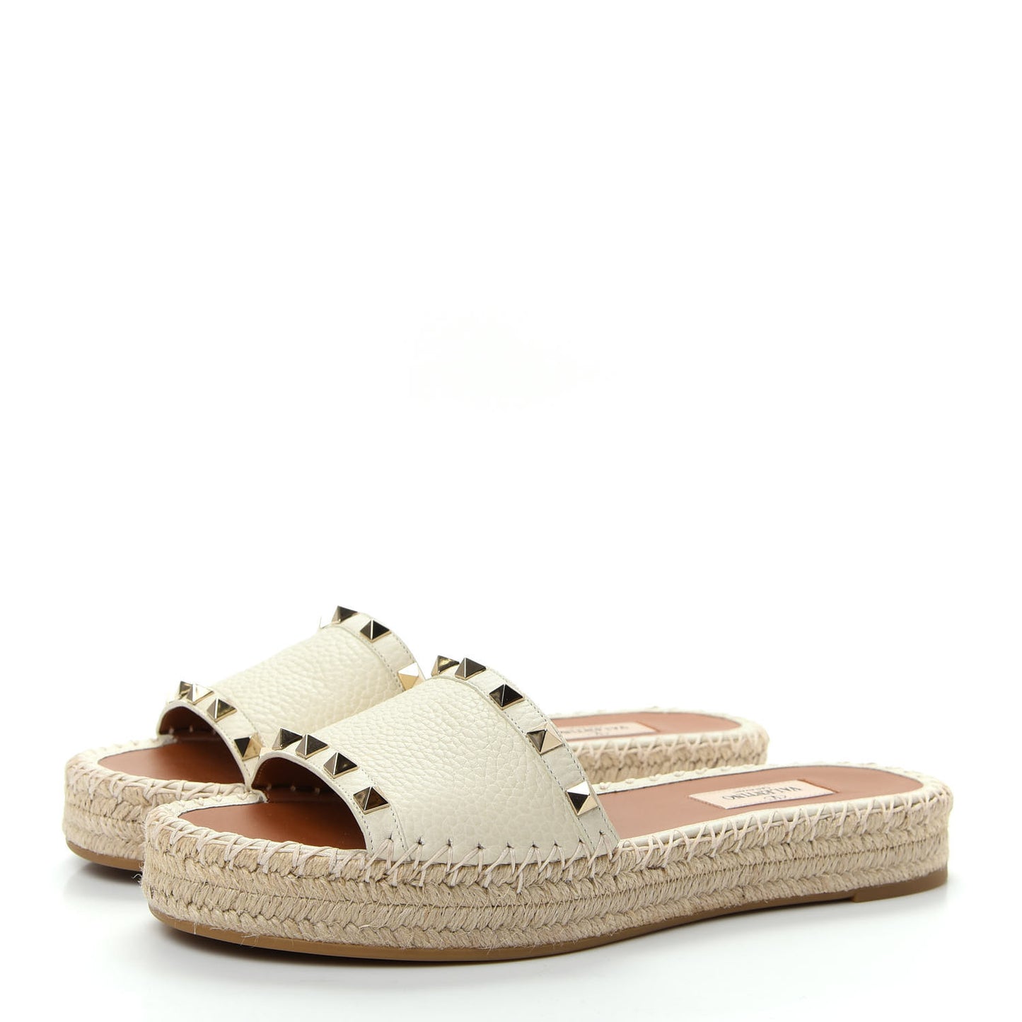 Canvas Rockstud Espadrille Flat Slide Sandals 38 White