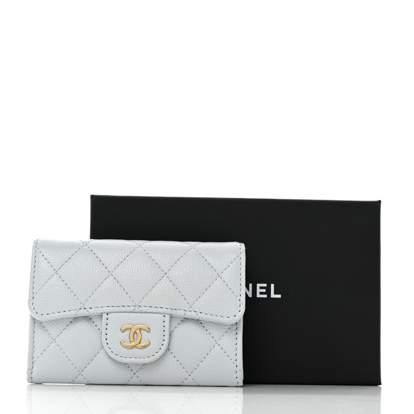 Caviar Quilted Flap Card Holder Wallet Light Blue