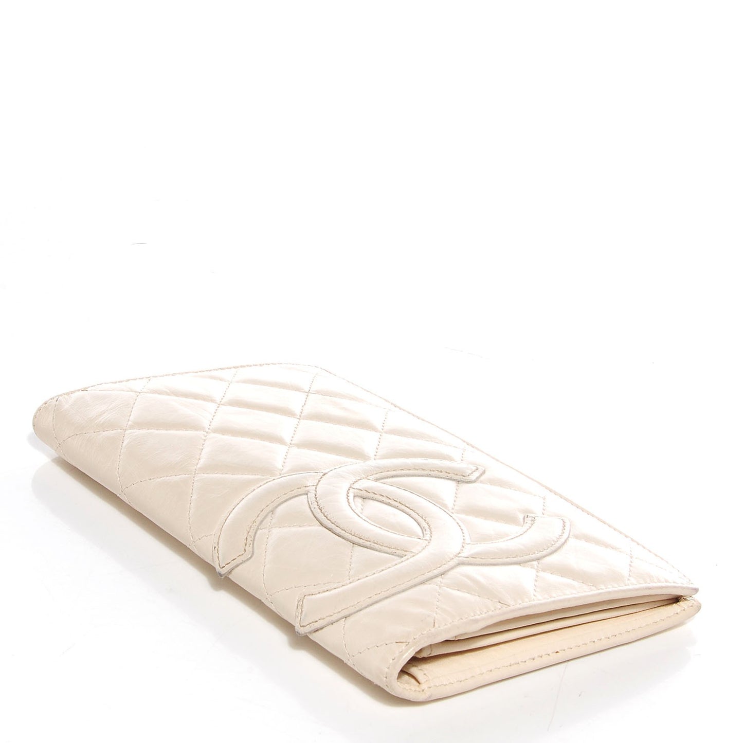 Calfskin Quilted Cambon Yen Wallet Beige