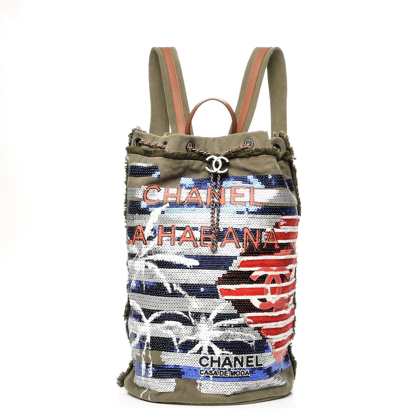 Canvas Sequins Cubano Trip Backpack Khaki