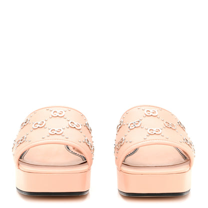 Gucci Malaga Kid Interlocking G Studs 25/50mm Platform Sandals 37.5 Perfect Pink 3 of 9