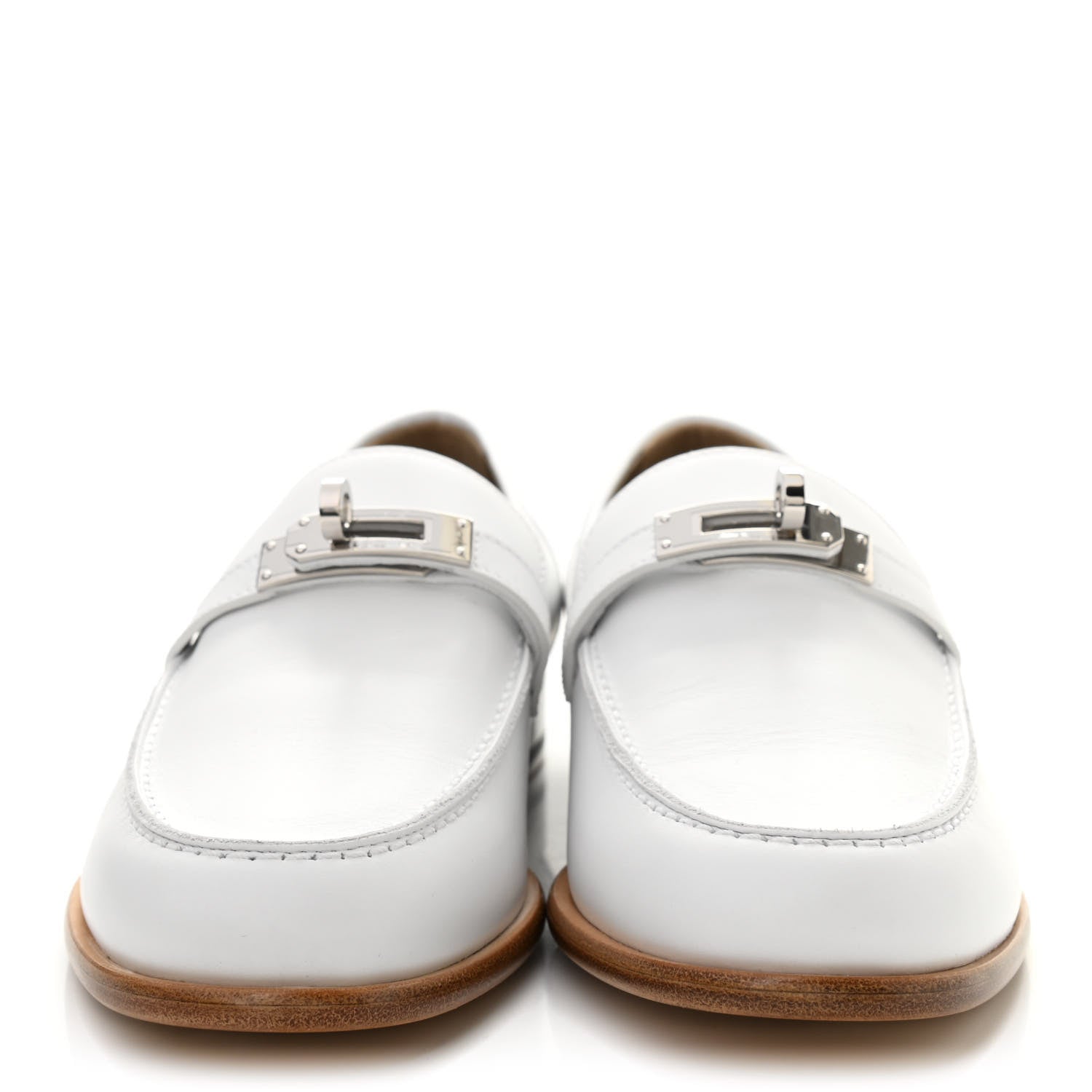 Hermes Calfskin Womens Destin Loafers 38 White 2 of 8