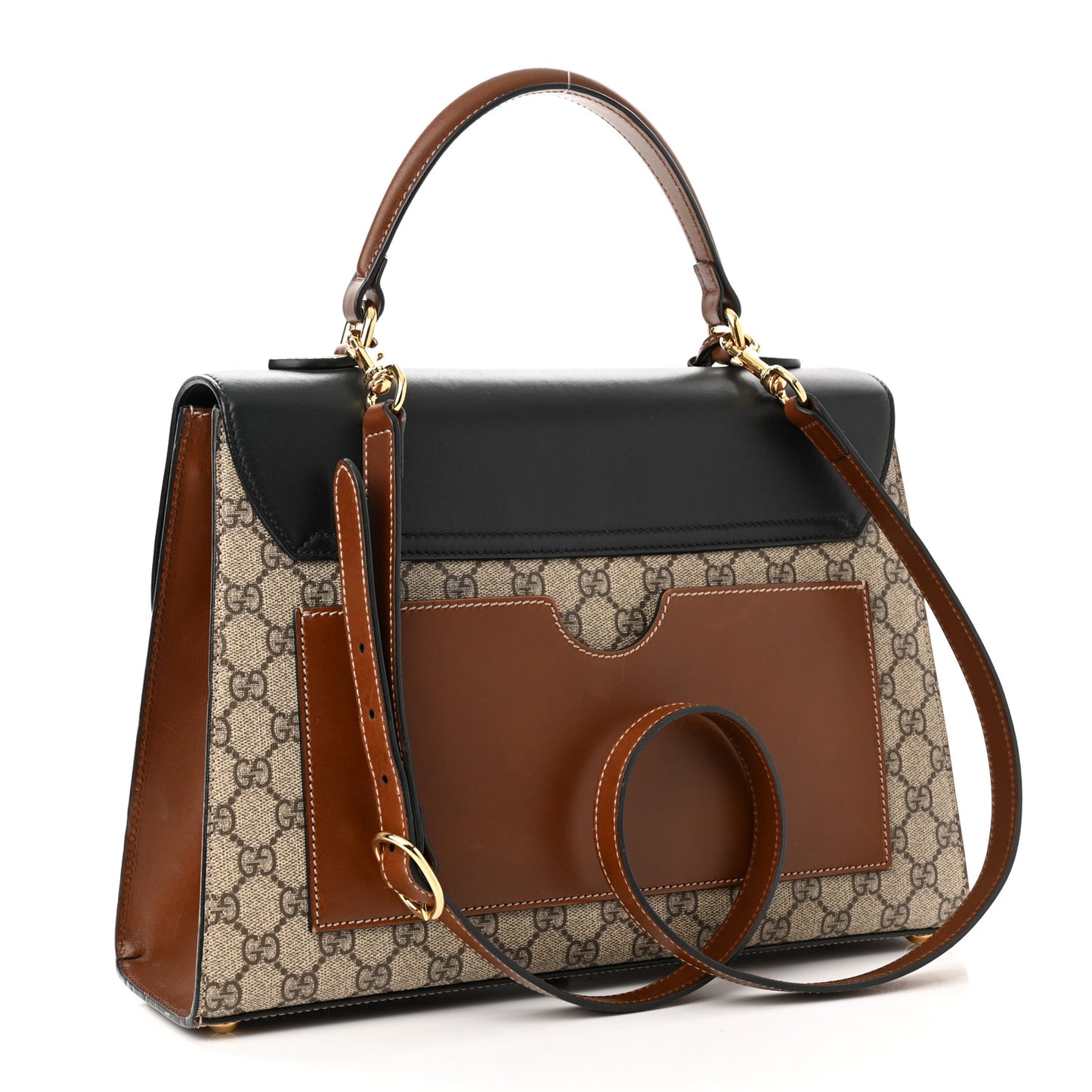 GG Supreme Monogram Calfskin Medium Padlock Top Handle Bag Beige Black Cuir