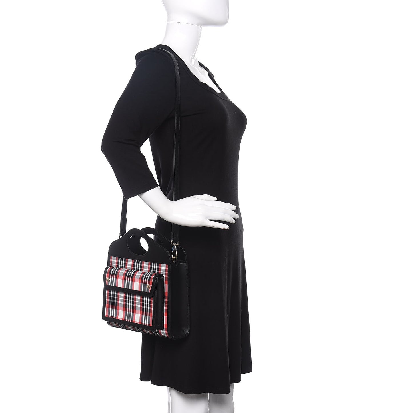 Calfskin Nylon Tartan Mini Pocket Bag Bright Red