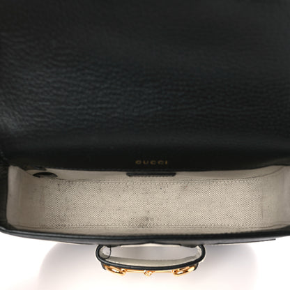 Gucci X ADIDAS Textured Dollar Calfskin Web Trefoil Mini Horsebit 1955 Shoulder Bag Black Off White 5 of 10