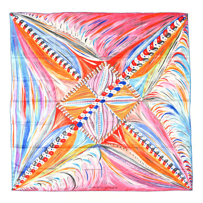 Hermes Silk Carre Geant Summer Petit Duc Scarf 140 Rose Orange Turquoise 1 of 3