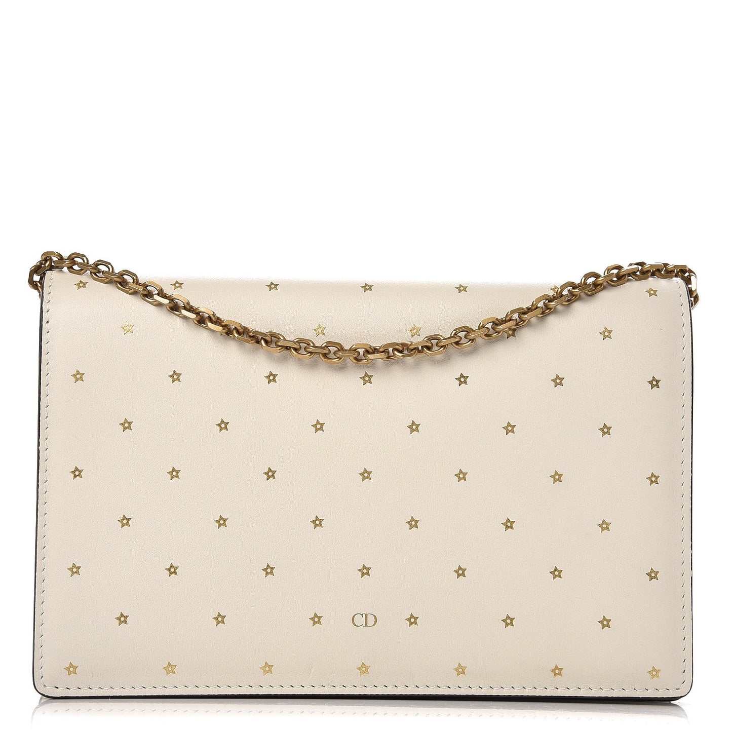 Calfskin Embossed Stars Wallet on Chain White Gold