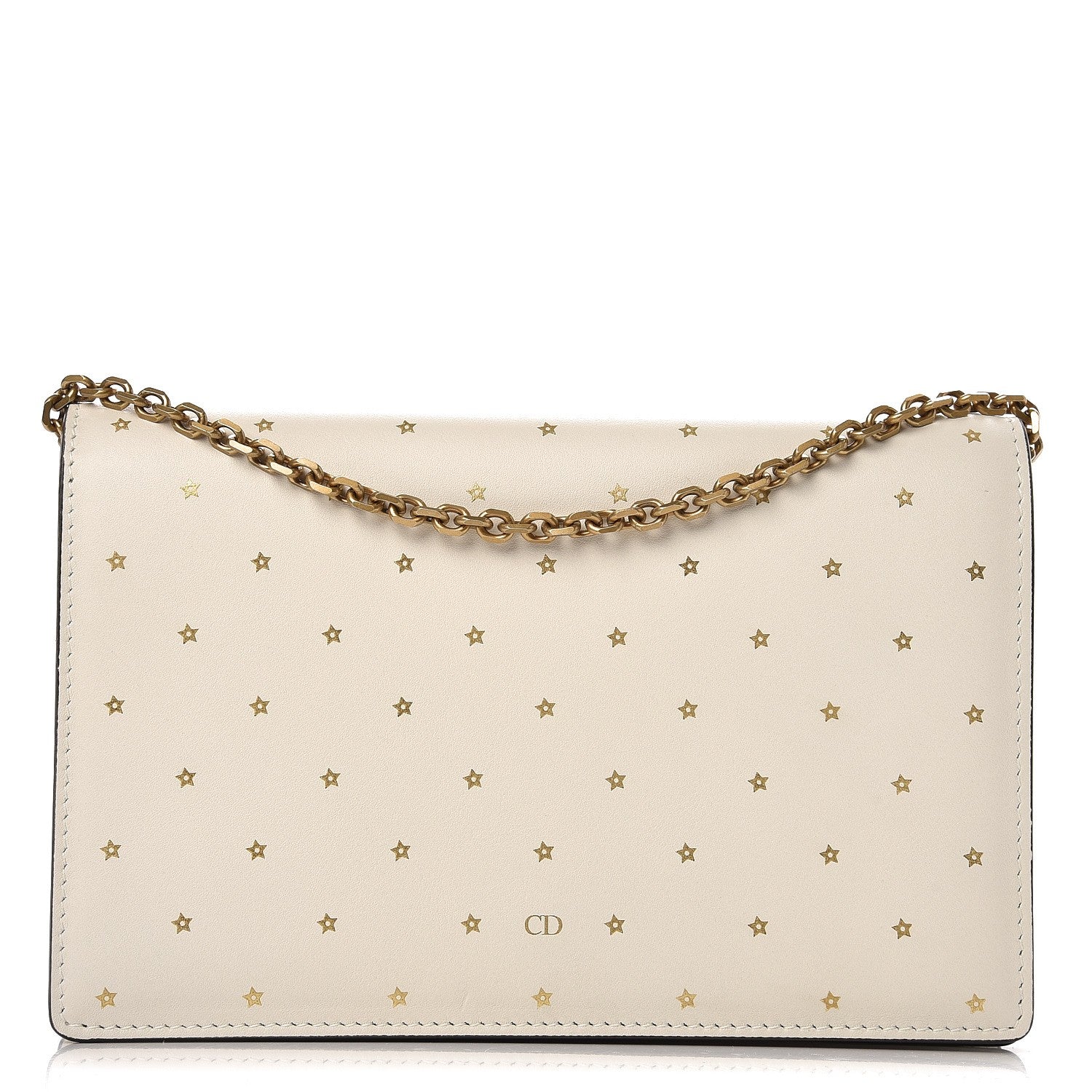 Christian Dior Calfskin Embossed Stars Wallet on Chain White Gold 1 of 8