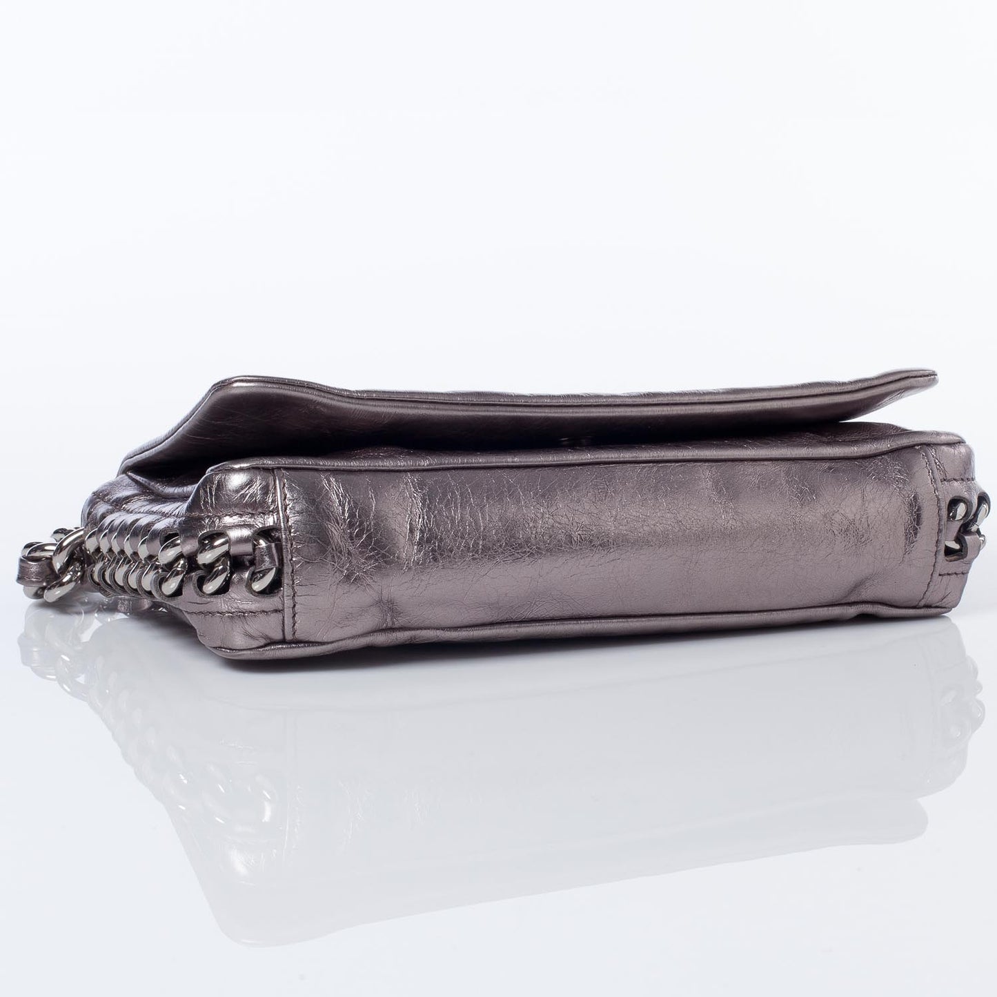 Leather Modern Chain Flap Bag Dark Silver
